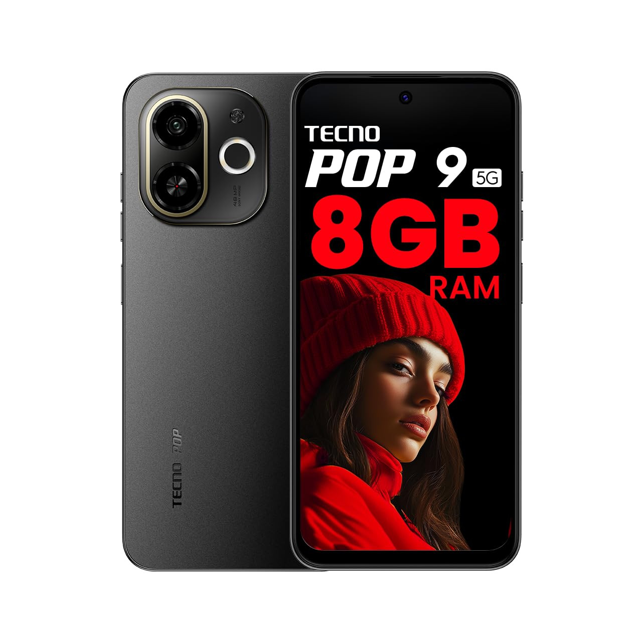 Tecno POP 9 5G Midnight Shadow 8GB128GB D6300 5G Processor 48MP Sony AI Camera 4 Year Lag Free Fluency 5000 mAh Battery Dual Speaker Without Charger