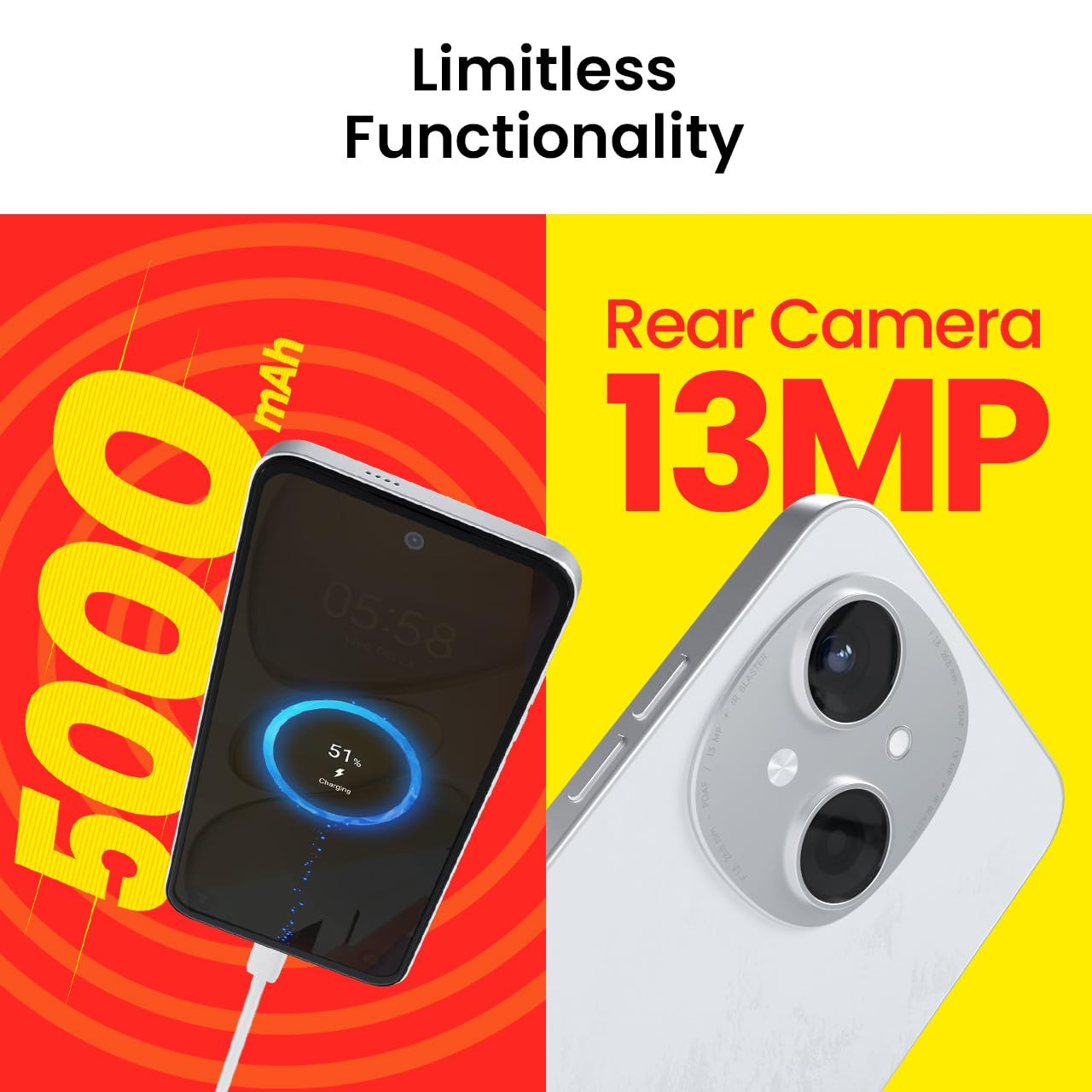 Tecno POP 9 Glittery White 3GB64GB Indias 1st Mediatek G50 IP54 Rated IR Remote Dual Speaker with DTS 36 Month Lag Free Fluency 15W Fast Charging Support 5000 mAh Battery