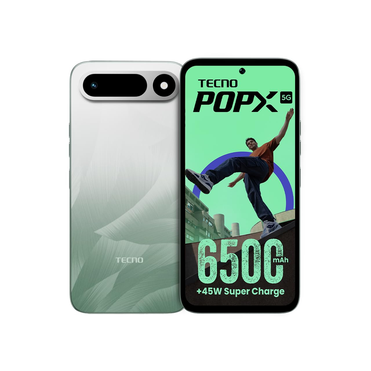Tecno POP X 5G Ripple Green 4GB128GB  6500mAh45W Fast Charger  IP64 Pro  MIL-STD 810H Protection  Upto 18GB RAM  Fastest 8X Network Speed with URSP  120Hz Smooth Display  50MP Camera