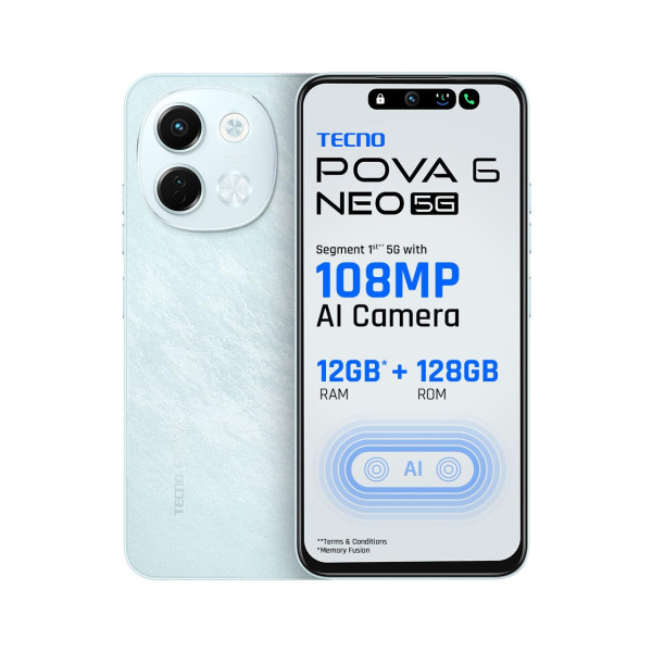 Image of Tecno POVA 6 NEO 5G (Azure Sky, 6GB+128GB) | Advanced AI Features | 108MP Ultra Clear AI Camera | D6300 Powerful Processor | 5 Year Lag Free Fluency | 5000 mAh Battery | in Built Infrared and NFC