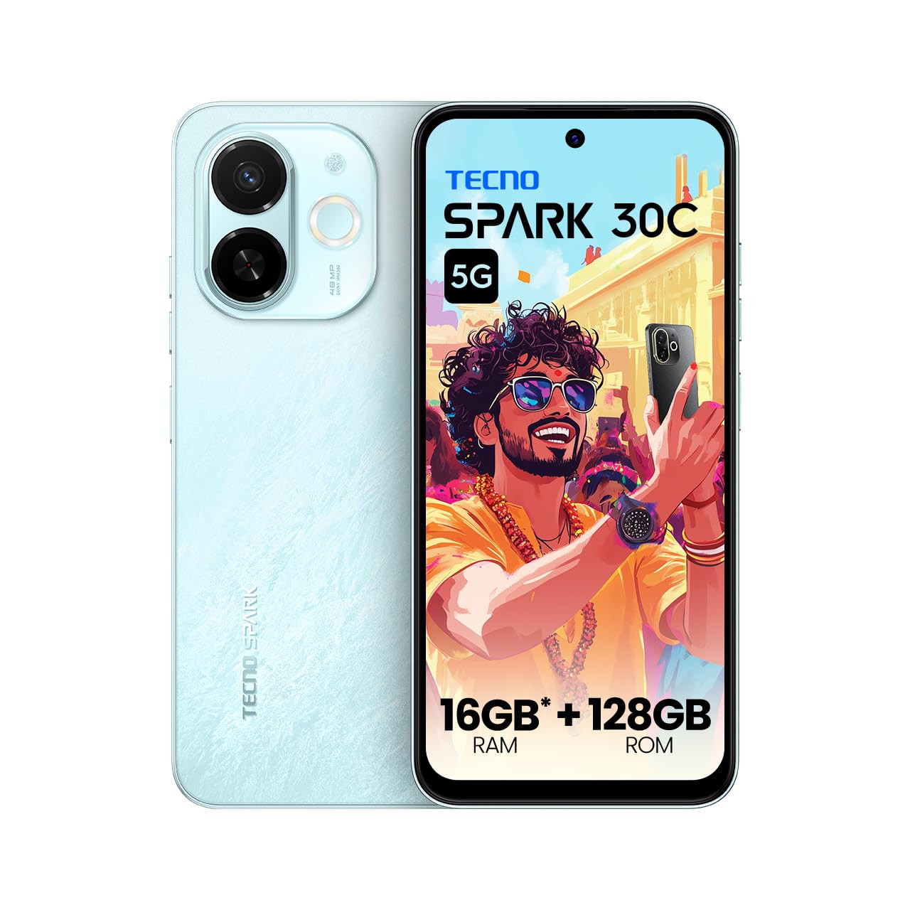 Tecno Spark 30C 5G Azure Sky 4GB128GB D6300 5G Processor 5000 mAh Battery NFC IR Remote Dolby Atmos