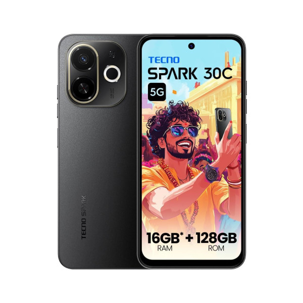 Image of Tecno Spark 30C 5G (Midnight Shadow, 4GB+64GB) | D6300 5G Processor | 5000 mAh Battery | NFC, IR Remote | Dolby Atmos