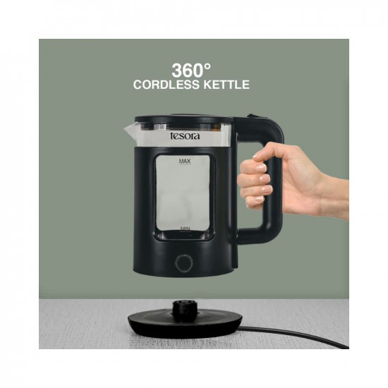 Tesora - Inspired by you Electric Glass KettleBorosilicate Glass Body With Cool Touch Pp Sleeve15 Liters Capacity1350 WattsOverheatingBoil Dry Protection1 Year WarrantyBlack