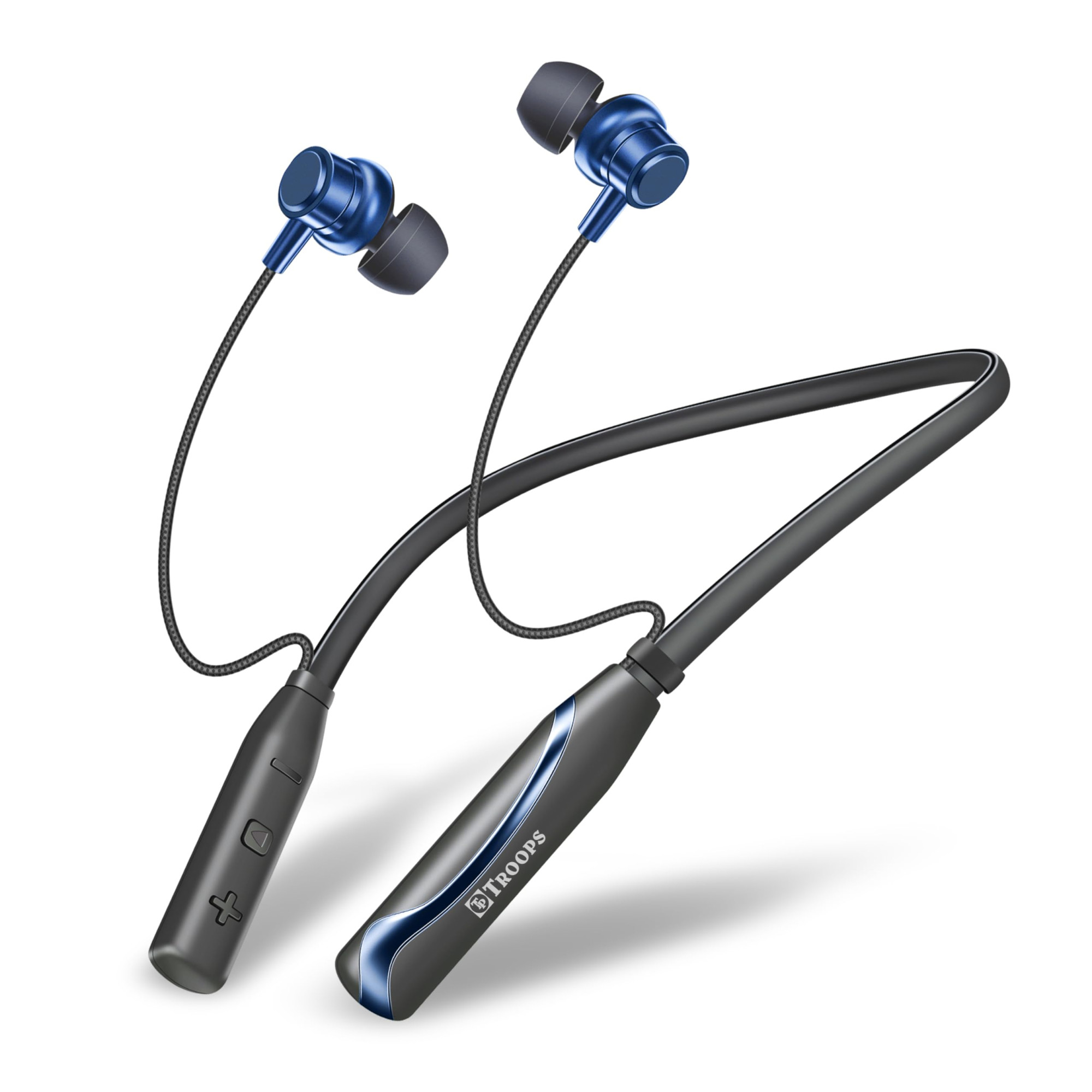 TP TROOPS Neckband Bluetooth Headphones with 55 Hours Playtime with 10mm Drivers Rich Music Experience BT 53v Type C Fast Charging Neckband In Ear Earphones IPX4 Water Resistant Blue