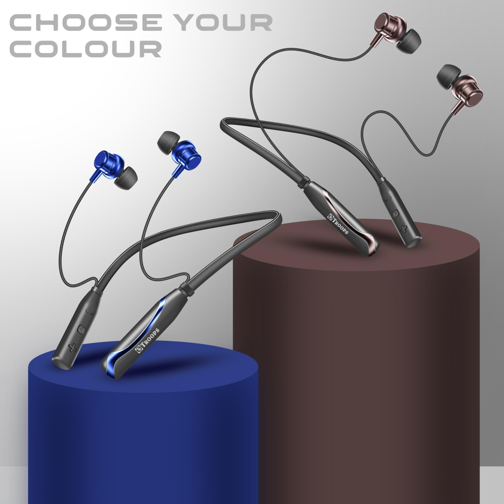 TP TROOPS Neckband Bluetooth Headphones with 55 Hours Playtime with 10mm Drivers Rich Music Experience BT 53v Type C Fast Charging Neckband In Ear Earphones IPX4 Water Resistant Blue