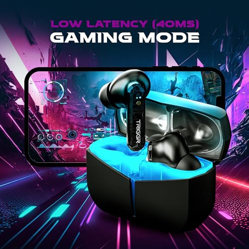 TRIGGR Kraken X3 Gaming Earbuds TWS Low Latency ENC Quad 4 Mics with Bluetooth v53 Rapid Pairing 40 Hrs Playtime IPX4 Water Resistance Wireless in-Ear RGB Earpods Black