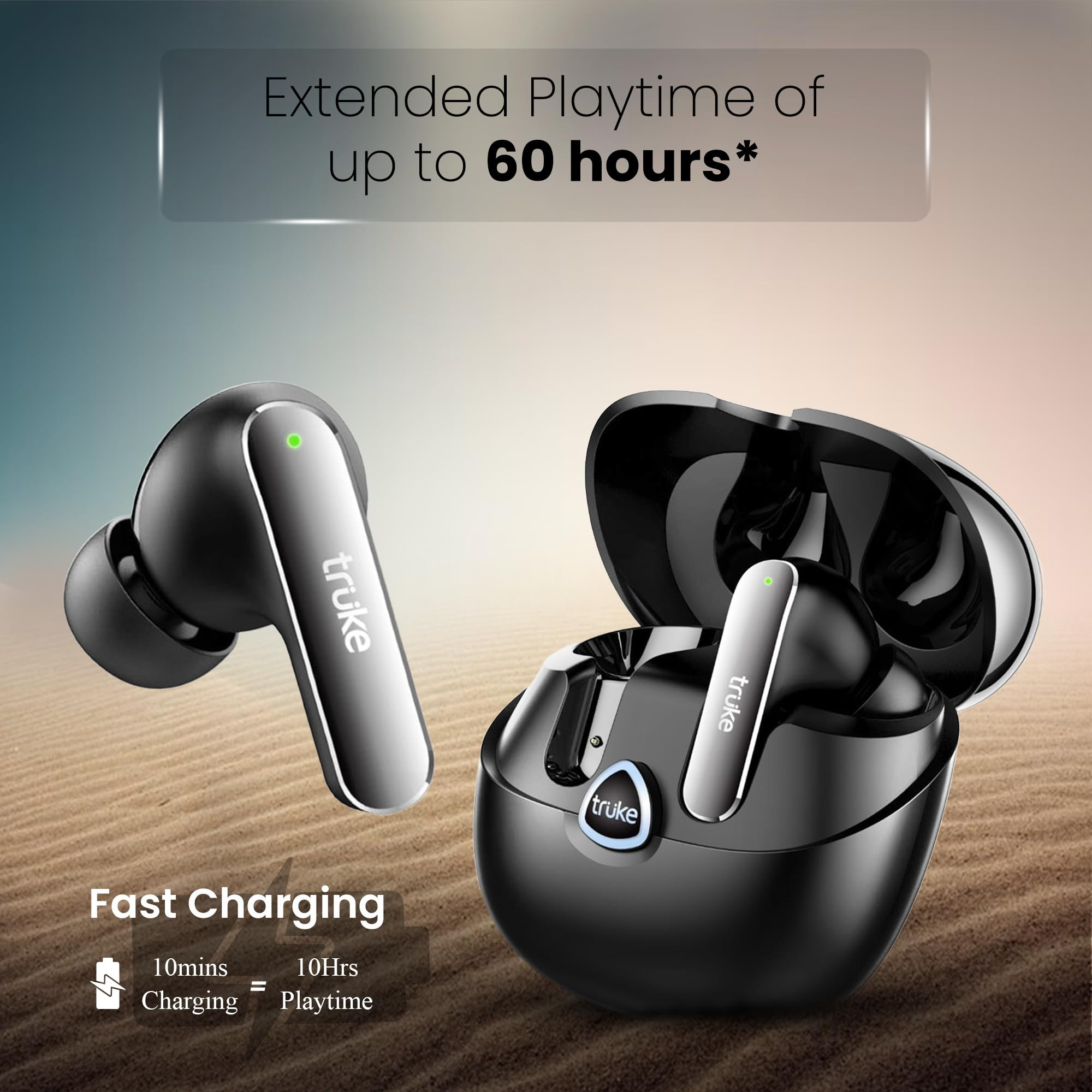 truke Buds F1 Ultra True Wireless in Ear Earbuds Spatial Audio Experience 60H Playtime Ear Buds Quad Mics Crystal-Clear Calls Fast Charging Bluetooth 53 Noise Cancellation Gaming Mode Black