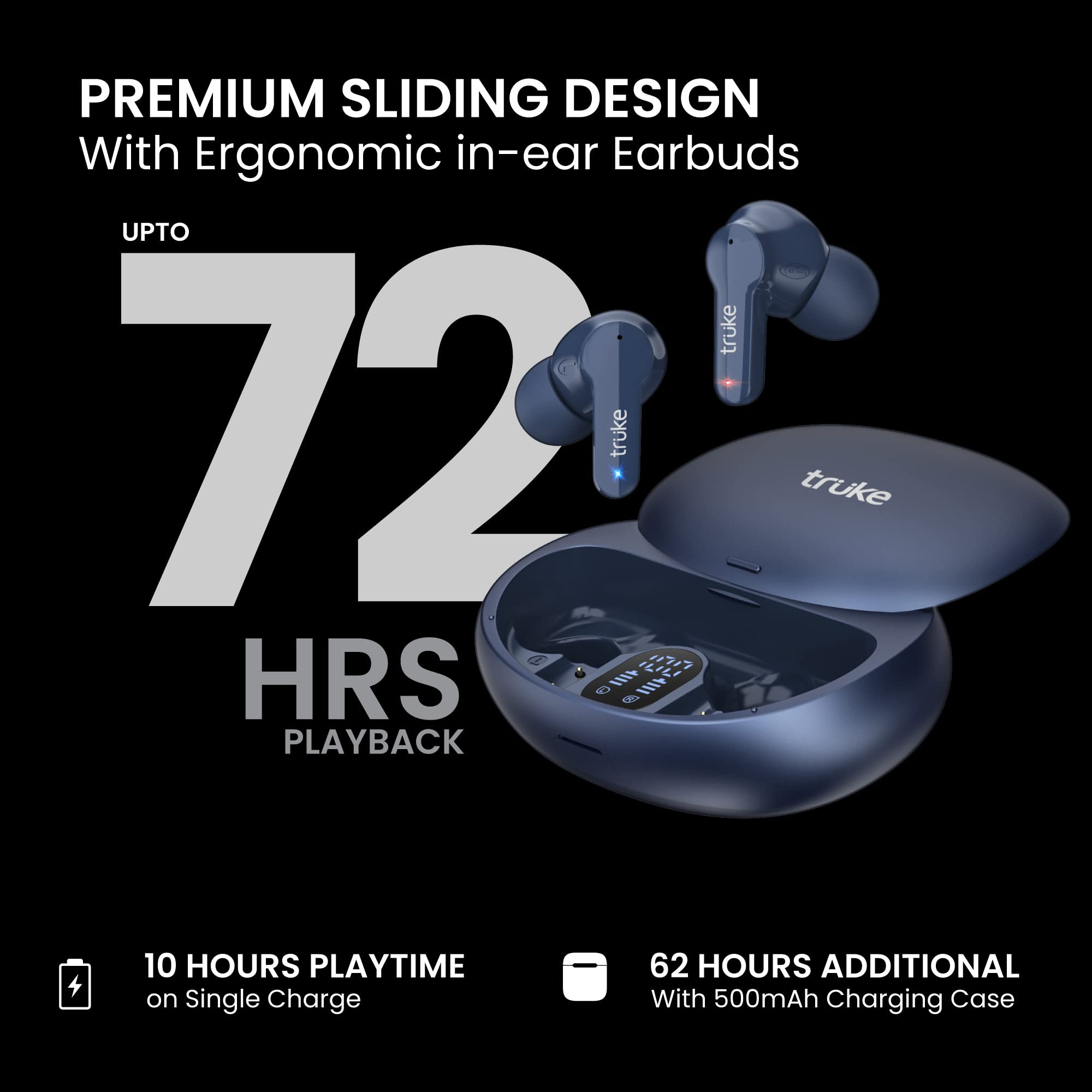 truke Buds S1 Bluetooth Truly Wireless in Ear Earbuds with Mic with Environmental Noise CancellationENC  Quad MEMS for Clear Calls Up to 72hrs of Playtime Premium Sliding Case Low Latency 51 IPX4