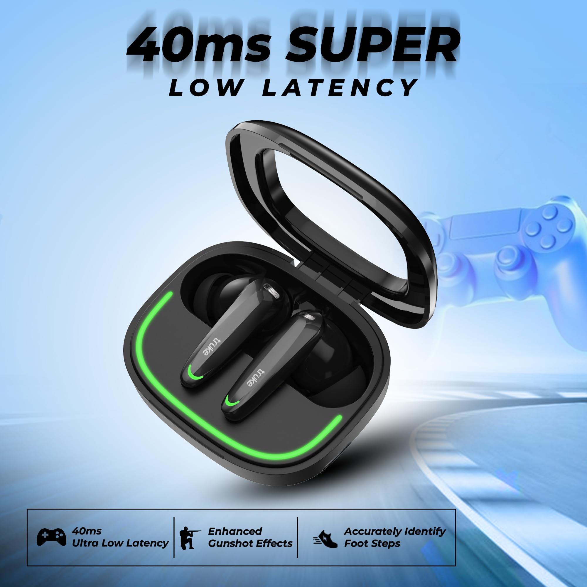 truke New Launch BTG Crystal True Wireless in Ear Buds with Dual Pairing Spatial Audio Earbuds 40ms Low Latency 68H Playtime Fast Charge HiFi DSP Sound 4Mics ENC 13mm Driver Bluetooth 54-Black