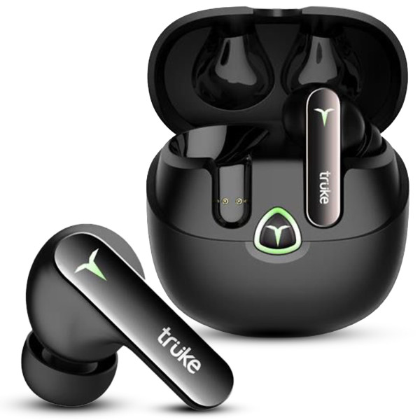 Image of truke New Launch BTG Flex True Wireless in Ear Earbuds, Dual Pairing Ear Buds, 40ms Low Latency Gaming Mode, 60H Playtime Fast Charging, HiFi DSP Sound, Quad-Mic ENC, 13mm Driver,Bluetooth 5.4(Black)