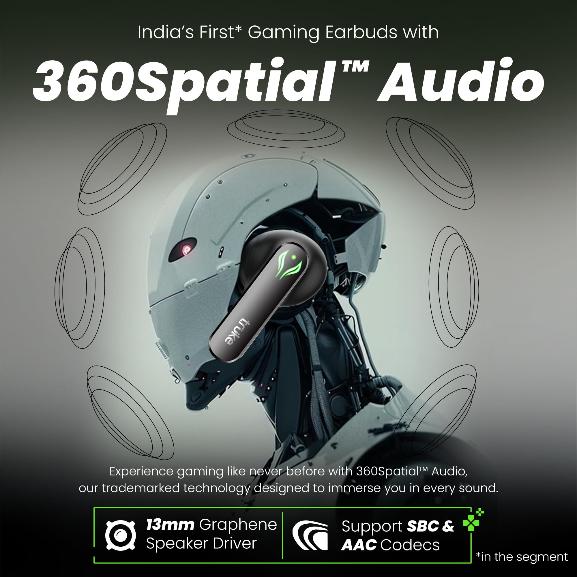 truke New Launch BTG Ultra True Wireless in Ear Earbuds 40ms Ultra Low Latency Battle Mode Gaming Ear Buds 60H Playtime Quad Mics Crystal-Clear Calls Fast Charging BT 54 Noise Cancellation