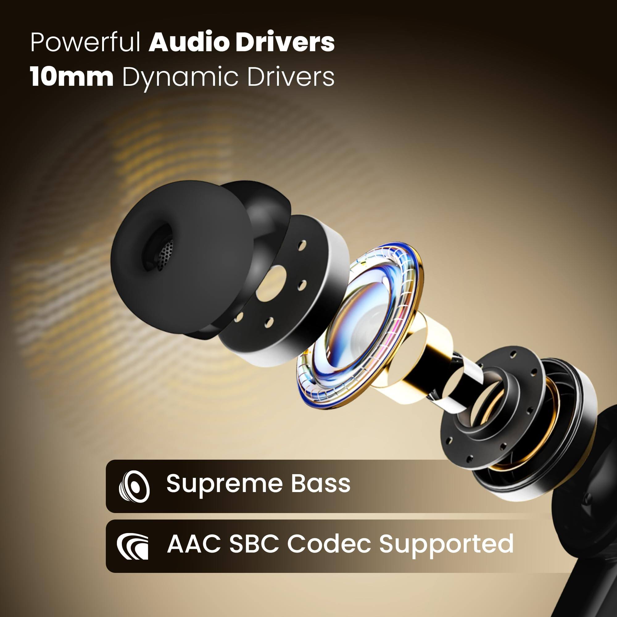 truke New Launch Buds Elite True Wireless in Ear Earbuds with 10mm Dynamic Driver 70Hrs Battery Fast Charging EarBuds Dual-MIC ENC TWS 40ms Low Latency Gaming Buds Volume Control BT 54 Black