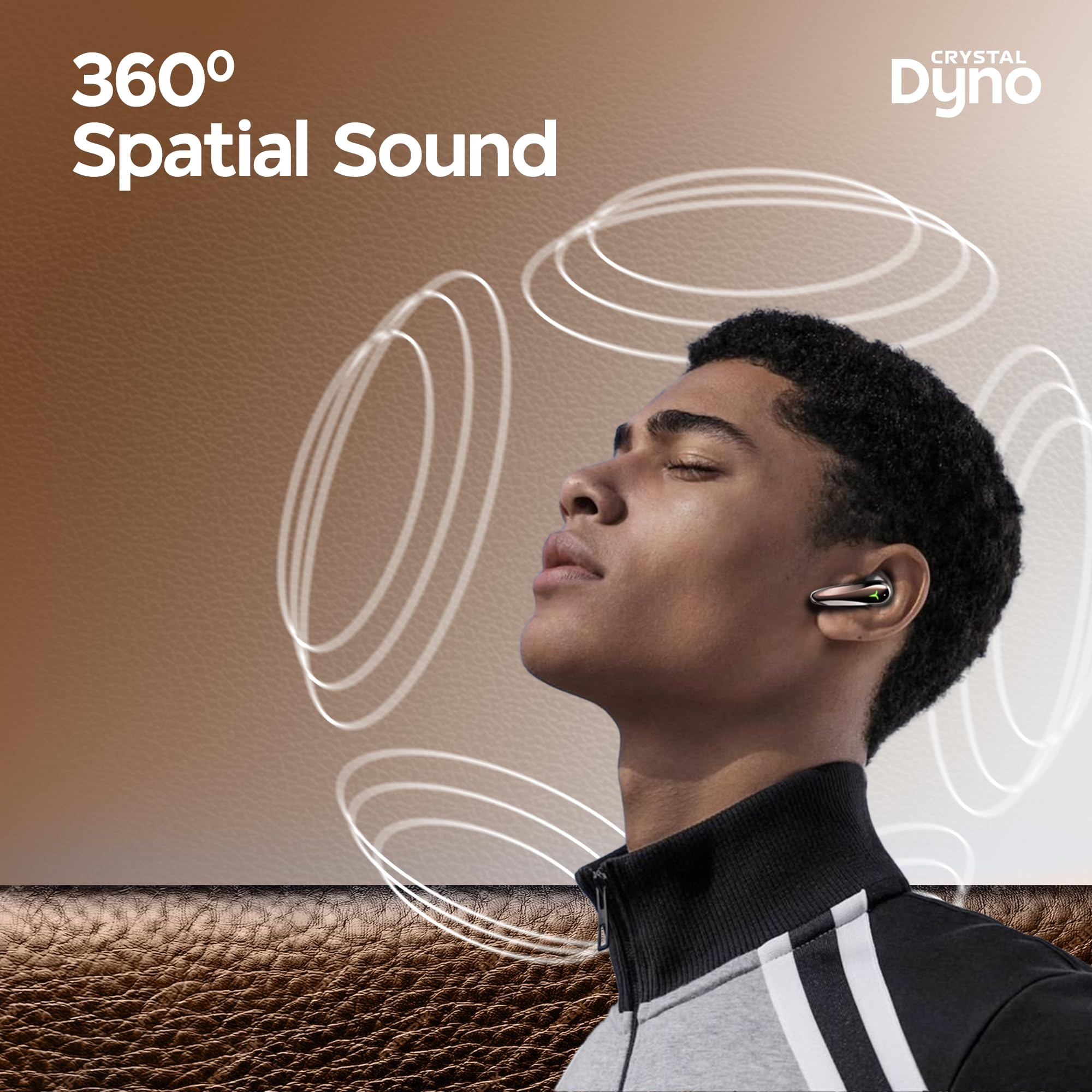 truke New Launch Crystal Dyno Leather Finish True Wireless in Ear Earbuds wSpatial Audio 70H Battery Rapid Charge Ear Buds 13mm Driver HiFi Sound TWS 40ms Ultra Low Latency 4Mics ENC - OakBrown