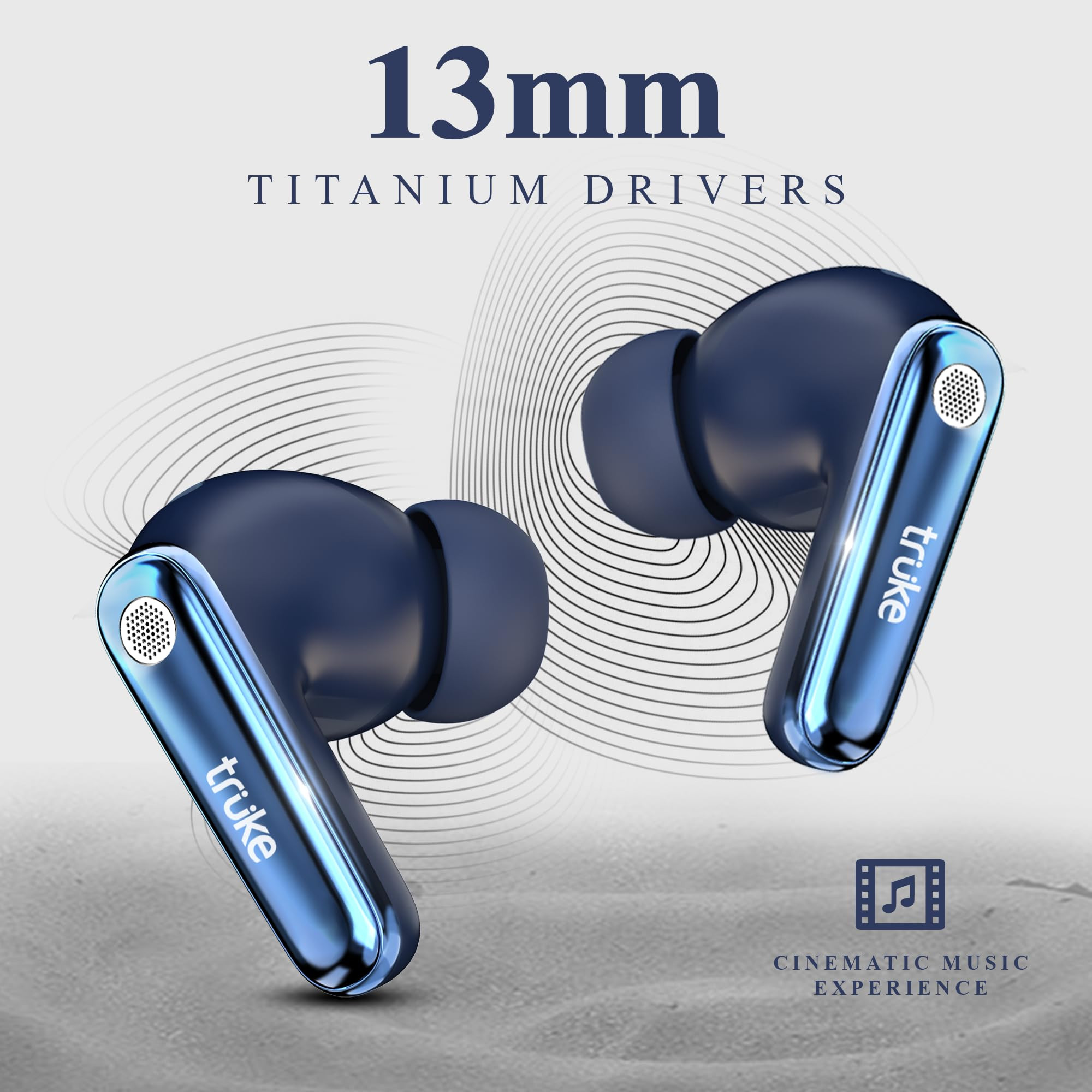 truke New Launch Mega 10 True Wireless in Ear Earbuds W 24-Bit Lossless Spatial Audio 70H Battery Fast Charge Buds Dual Pairing 13mm Drivers TWS Low Latency40ms Matte Finish ENC Royal Blue