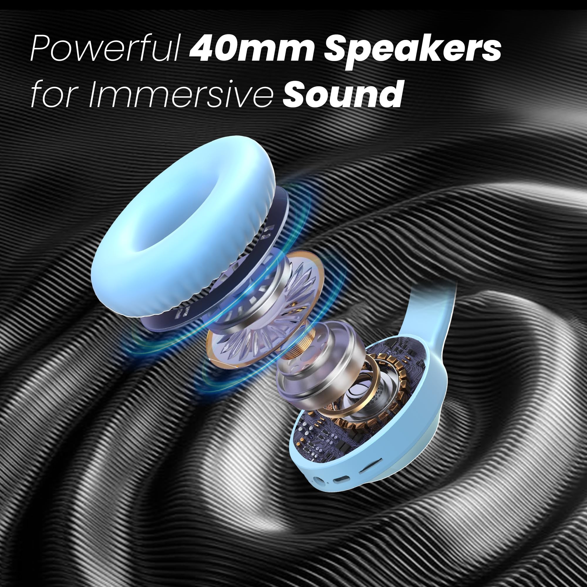 truke Newly Launched BTG 500 Over The Ear Gaming Headphone with 40mm Drivers 10H of Playtime Dual Pairing Gaming Mode 50ms Latency with RGB LEDs TF Card with Volume Control BT 54 Sky Blue