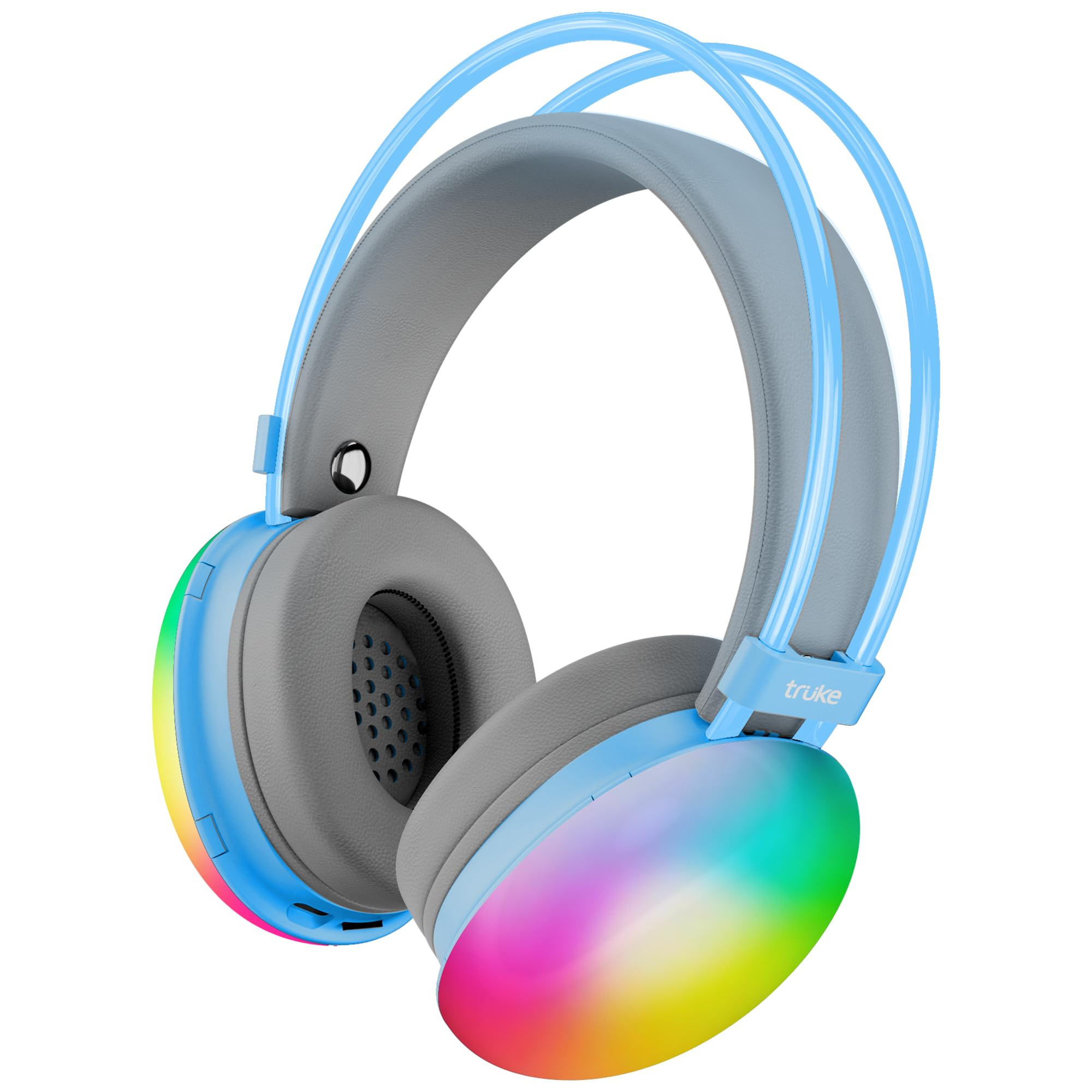 truke Newly Launched BTG Thunder Over The Ear Gaming Headphone with 70H of Playtime 40mm Titanium Drivers Dual Pairing Headset Gaming Mode 40ms Latency with RGB LEDs Detachable Mic BT 54-Blue