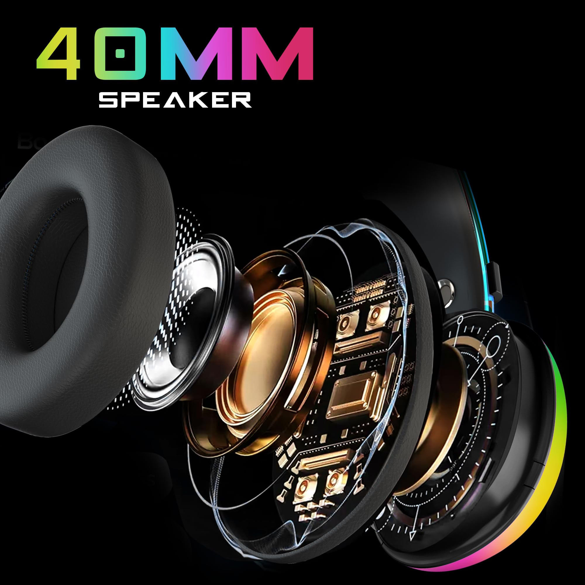 truke Newly Launched BTG Thunder Over The Ear Gaming Headphone with 70H of Playtime 40mm Titanium Drivers Dual Pairing Headset Gaming Mode 40ms Latency with RGB LEDs Detachable Mic BT 54-Blue