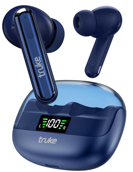 Image of truke Newly Launched Buds Vibe True Wireless in Ear Earbuds with 35dB Real ANC + Quad Mic ENC, 13mm Big Speaker, 4 EQ Modes, 48H Playtime, Fast Charge, 40ms Low Latency, AAC Codec, BT 5.3, IPX5(Blue)