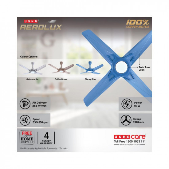 USHA Aerolux EX7 1320 mm Premium Design Silent Ceiling Fan
