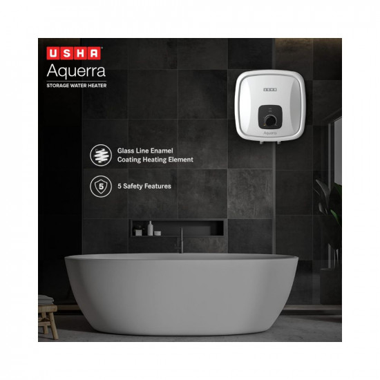 Usha Aquerra 10 Litre 5 Star Storage Water Heater White Wall Mounting