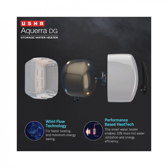 Usha Aquerra Dg 15 Litre 5 Star Digital Storage Water Heater With Remote White Wall Mounting