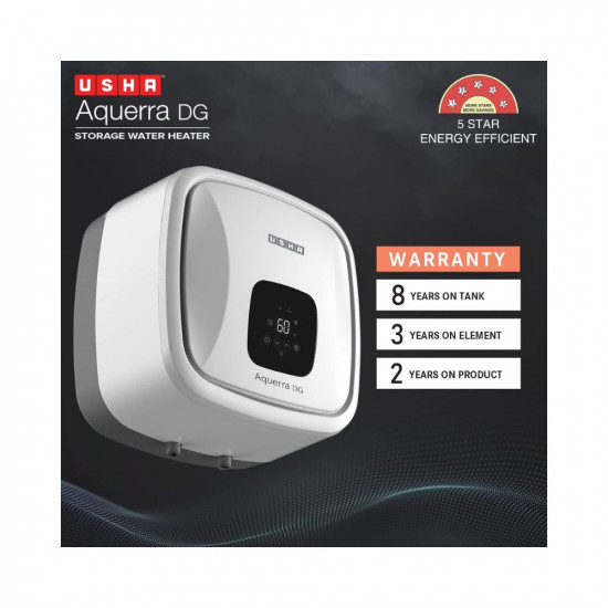 Usha Aquerra Dg 15 Litre 5 Star Digital Storage Water Heater With Remote White Wall Mounting