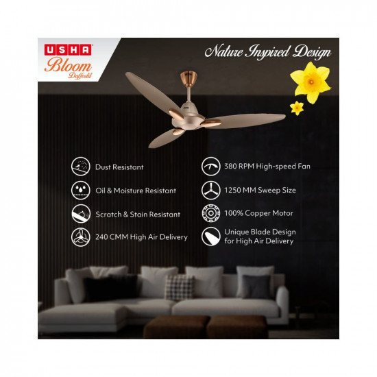Usha Bloom Daffodil Goodbye Dust Ceiling Fan 1250mm Sparkle Golden and Brown