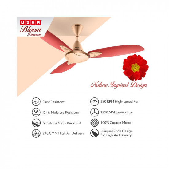 Usha Bloom Primrose 1250mm Dust Oil Moisture Resistant Ceiling Fan
