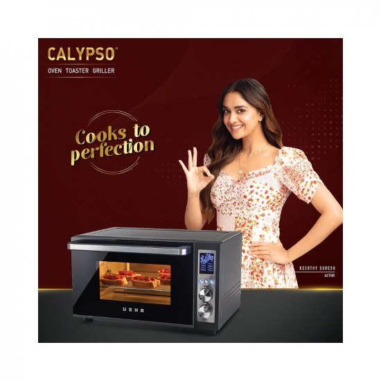 Usha CALYPSO Digital Air Fryer Oven Toaster Grill OTG 30 Litre capacity All in one- Air Fry Bake Dehydrate Toast Broil Digital Display 8 Cooking Options 8 accessories 2 Yrs Warranty Black
