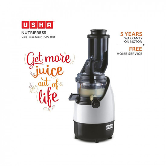 USHA Cpj 382F Nutripress Cold Press Juicer with Full Mouth Feeding Tube 200 Watts Black White 200 Watt