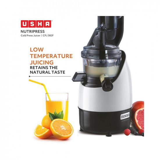 USHA Cpj 382F Nutripress Cold Press Juicer with Full Mouth Feeding Tube 200 Watts Black White 200 Watt