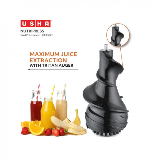 USHA Cpj 382F Nutripress Cold Press Juicer with Full Mouth Feeding Tube 200 Watts Black White 200 Watt