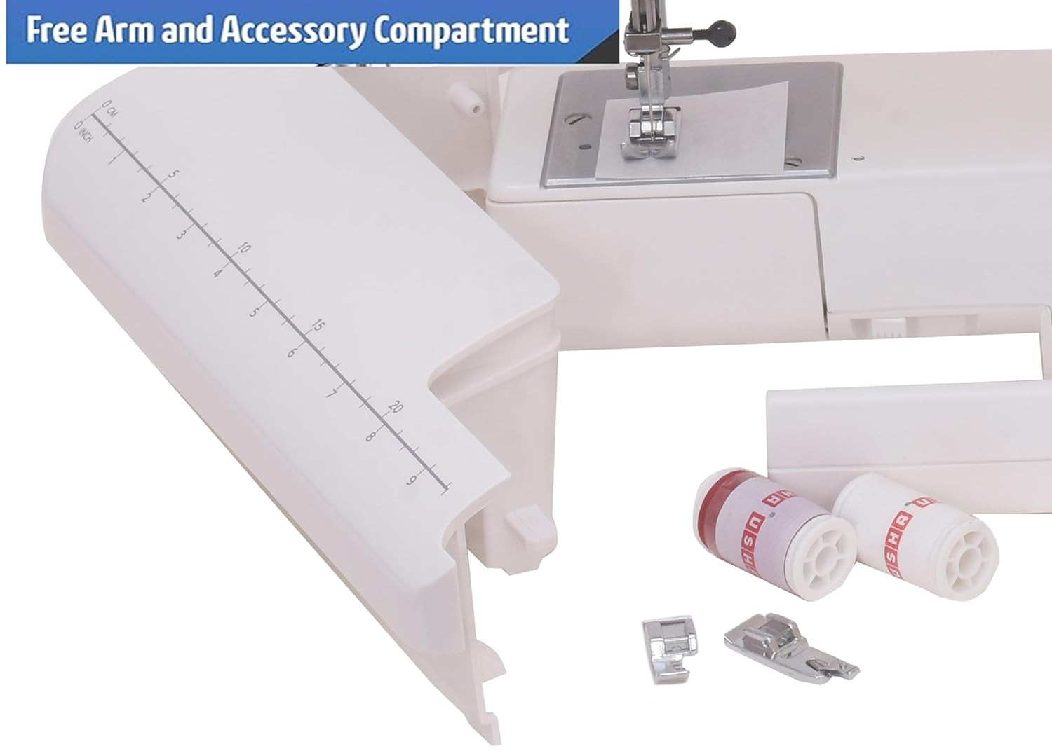 Usha Janome Stitch Magic Automatic Zig-Zag Electric Sewing Machine 23 Built-In-Stitches 57 Stitch FunctionWhite And Blue with complementary Sewing Lessons in Nine languages