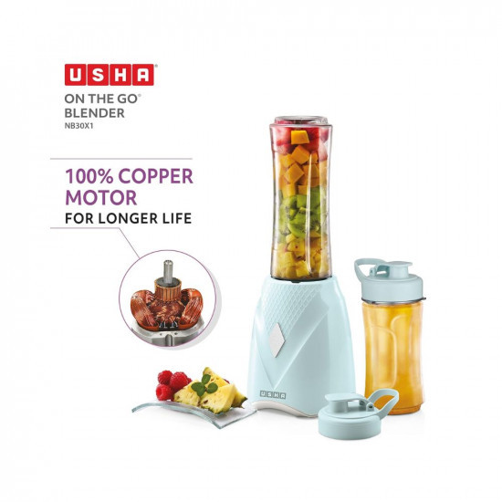 USHA On The Go Blender NB30X1 Nutri Blend 350 W 100 Copper Motor For Longer Life 2 Jars 600 Ml 330 Ml With Easy To Carry Bottles Spill Proof Spout Store Lids 2 Years Warranty Green