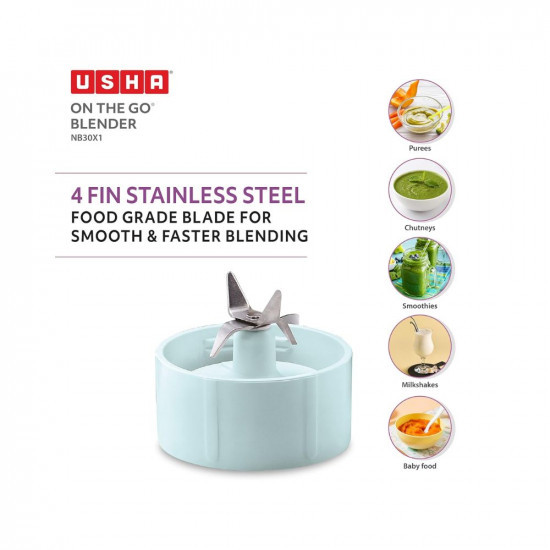 USHA On The Go Blender NB30X1 Nutri Blend 350 W 100 Copper Motor For Longer Life 2 Jars 600 Ml 330 Ml With Easy To Carry Bottles Spill Proof Spout Store Lids 2 Years Warranty Green