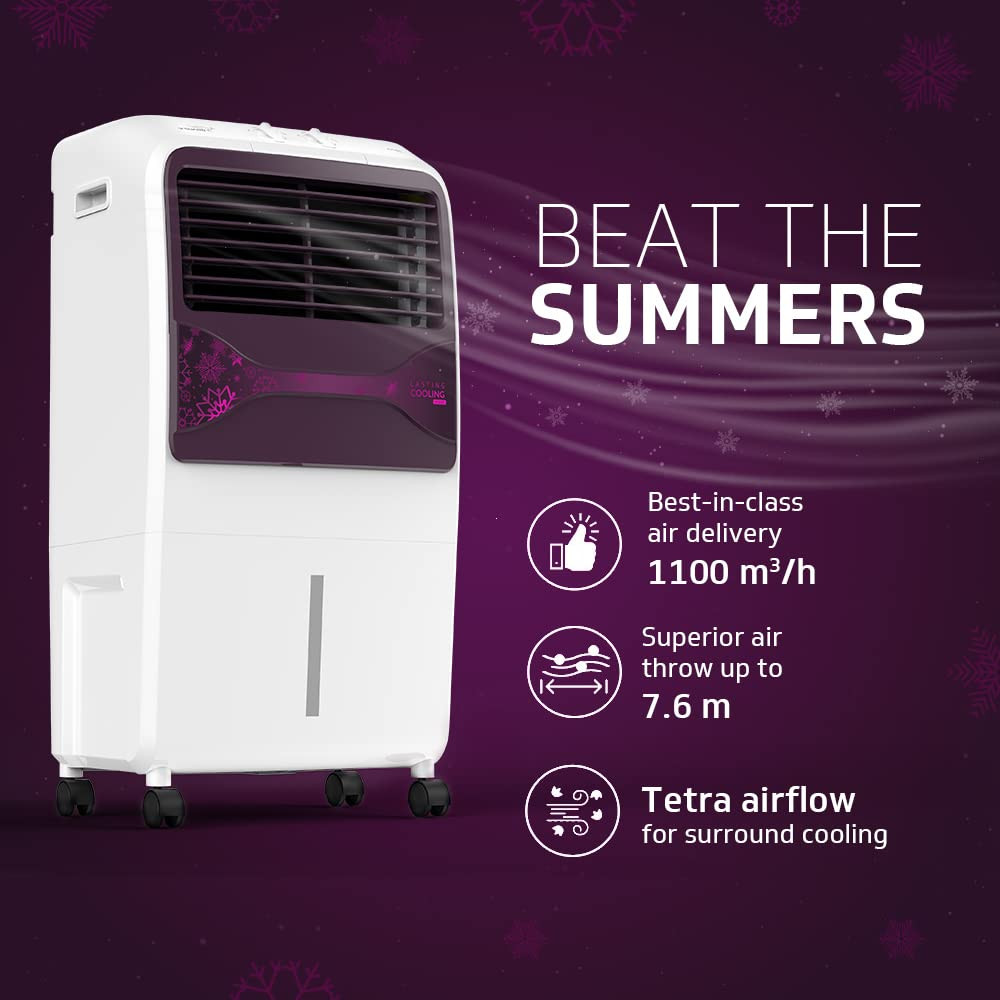 V-Guard Arido P22 H Air Cooler For Home 22 Litre Air Delivery -1100 M3H Two Years ManufacturerS Warranty On Motor Pump White Purple