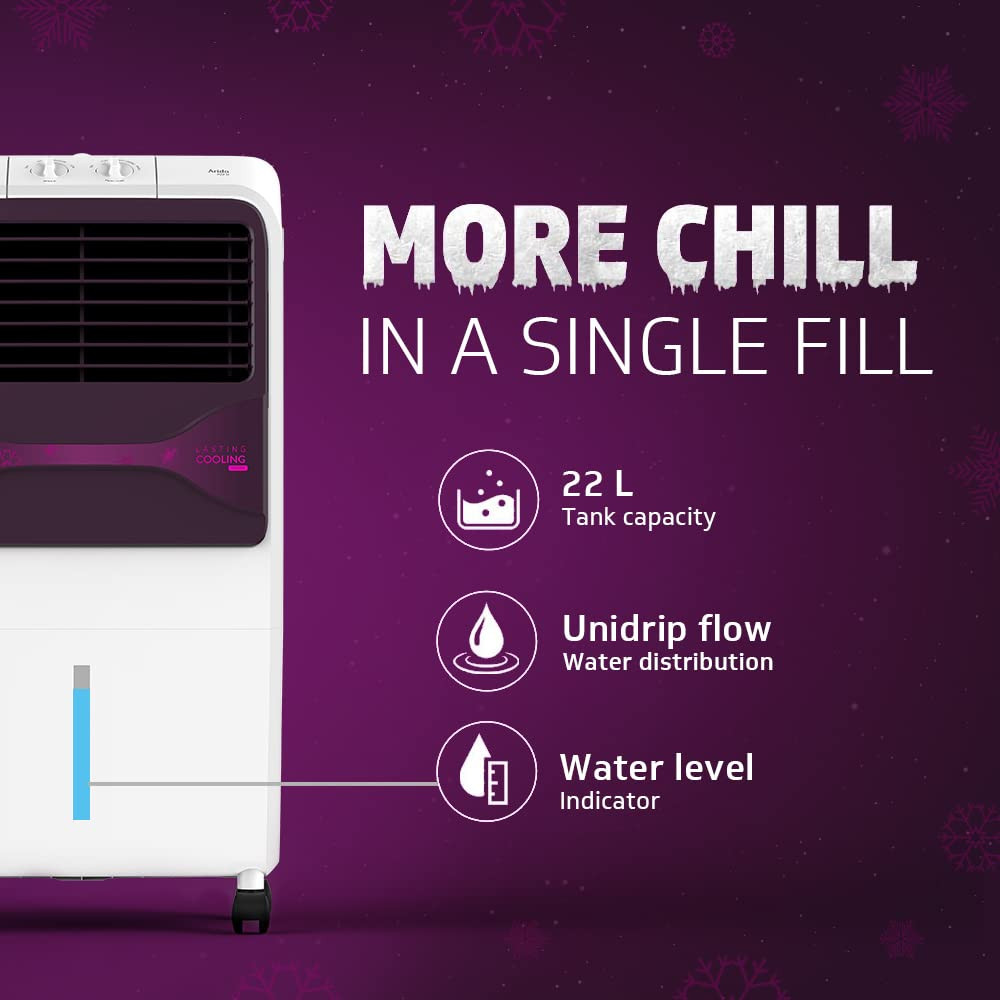 V-Guard Arido P22 H Air Cooler For Home 22 Litre Air Delivery -1100 M3H Two Years ManufacturerS Warranty On Motor Pump White Purple