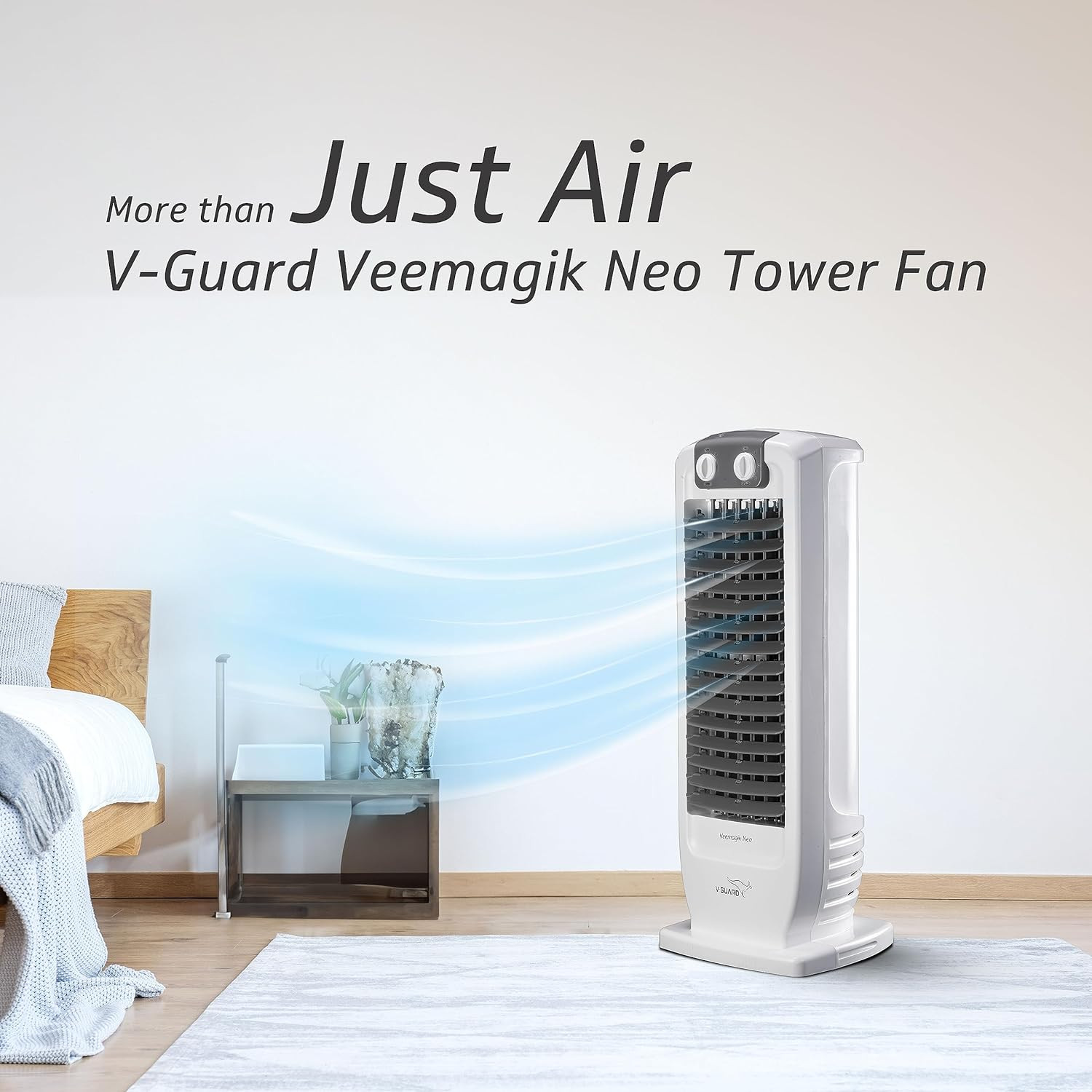 V-Guard Veemagik Neo 17 435cm Tower Fan 1300 RPM 2401 CFM Air Flow Grey White