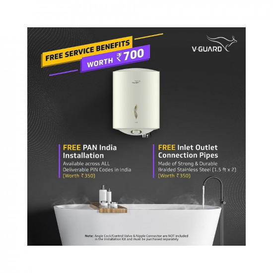 V-Guard Victo 25 Litre Water Heater with Free PAN India Installation Free Inlet Outlet Connection Pipes BEE 5 Star Rated White 25 Litre