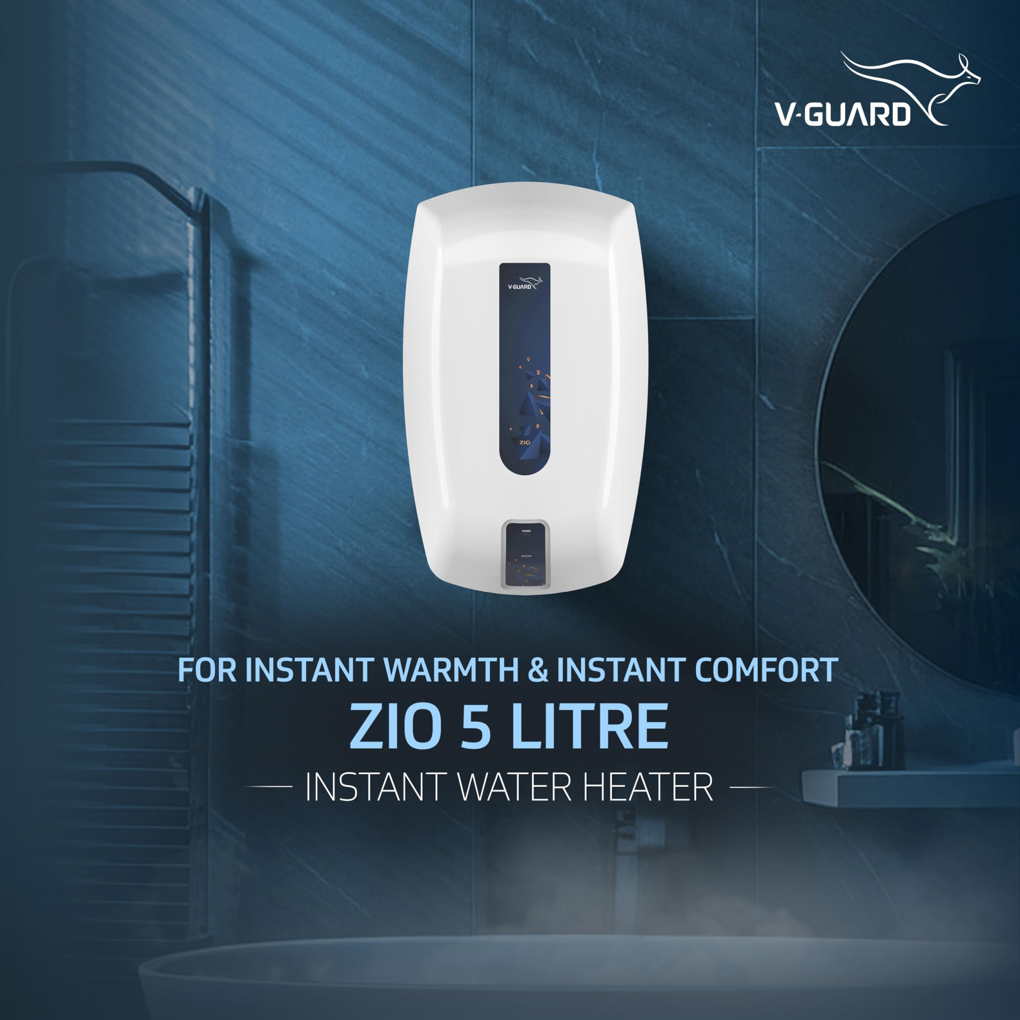 V-Guard Zio Geyser 5 Litre Instant Water Heater Advanced Multi-Layered Safety 3000 W Powerful Heating Suitable For Kitchen Bathroom 5 Year Inner Tank Warranty by V-Guard White-Blue