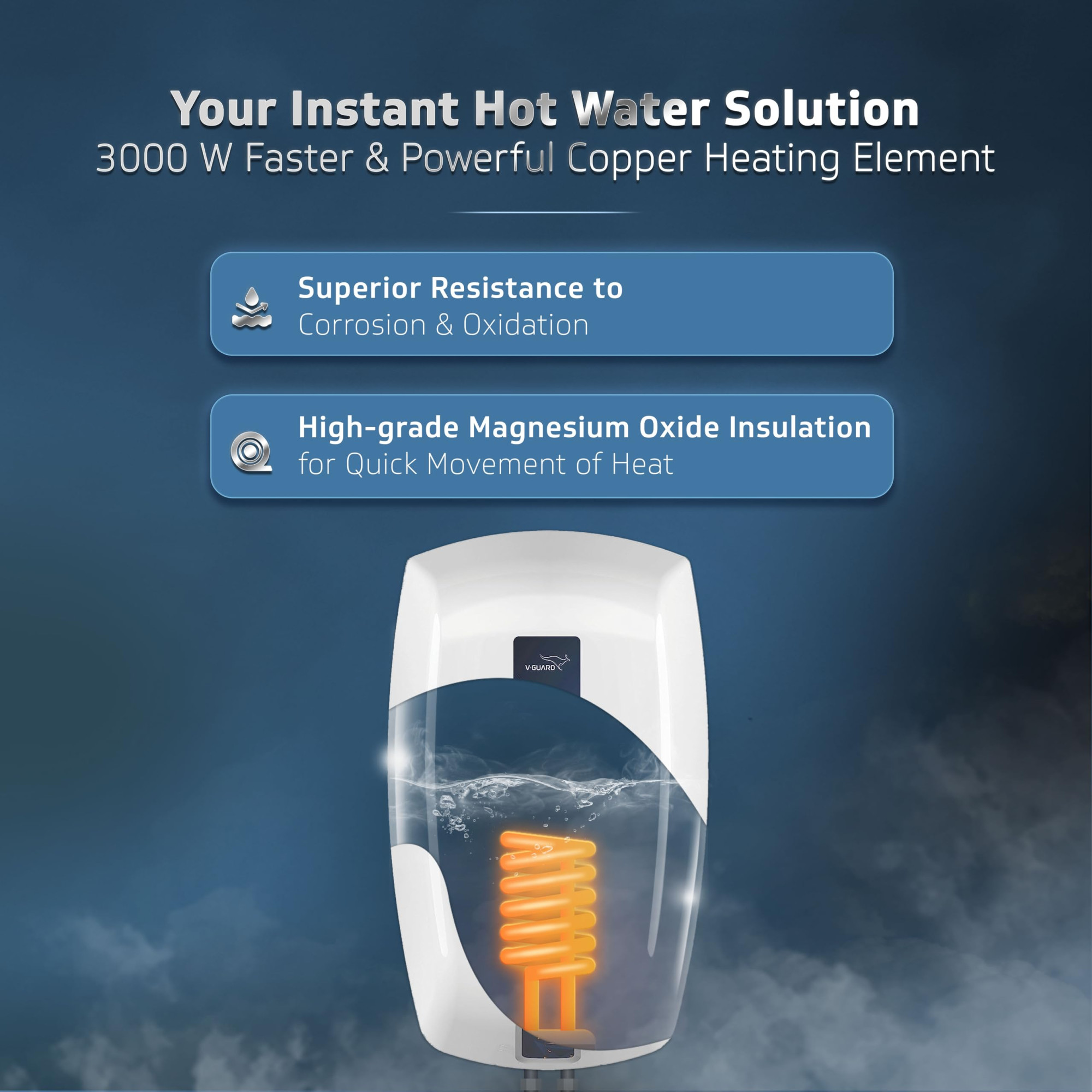 V-Guard Zio Geyser 5 Litre Instant Water Heater Advanced Multi-Layered Safety 3000 W Powerful Heating Suitable For Kitchen Bathroom 5 Year Inner Tank Warranty by V-Guard White-Blue