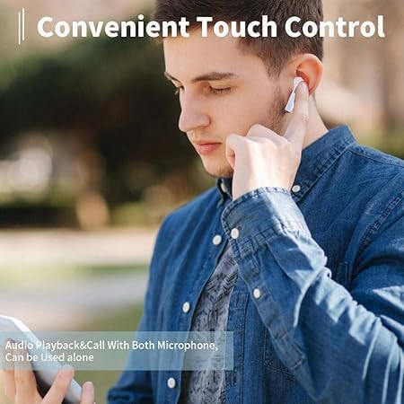 VARNIADRF Wireless Earbuds Bluetooth 51 TWS Earphones Full Touch Control Headphones Built-in Microphone Immersive Sound Quality Ensure Fast Stable  Connection Smart LED Headset Sports Bud white