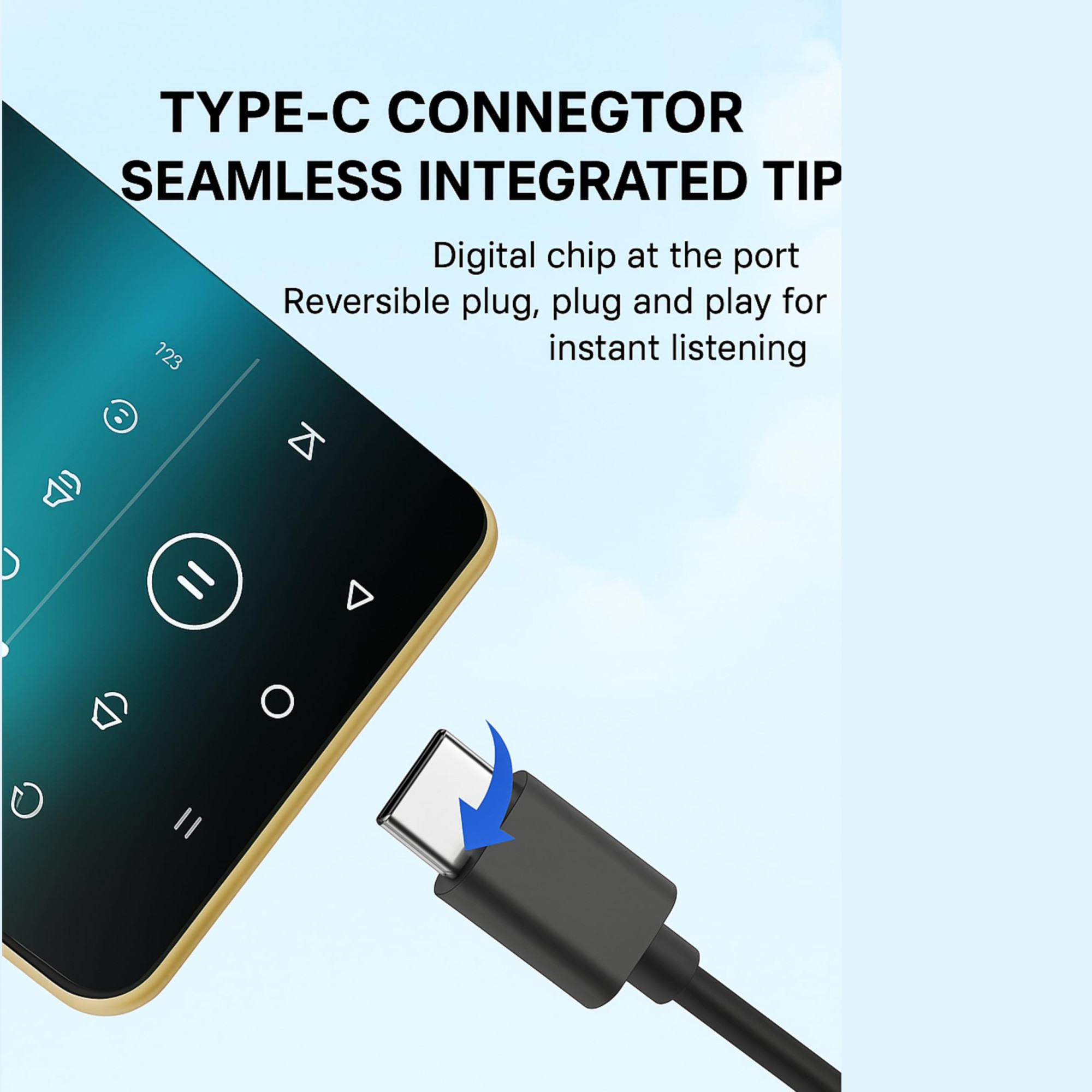 VEROX Type C Wired Earphone 142mm Copper Bass Driver with Inline Control HD Mic and Volume Control Tangle-Free Cable Compatible with Type-C Devices- Black