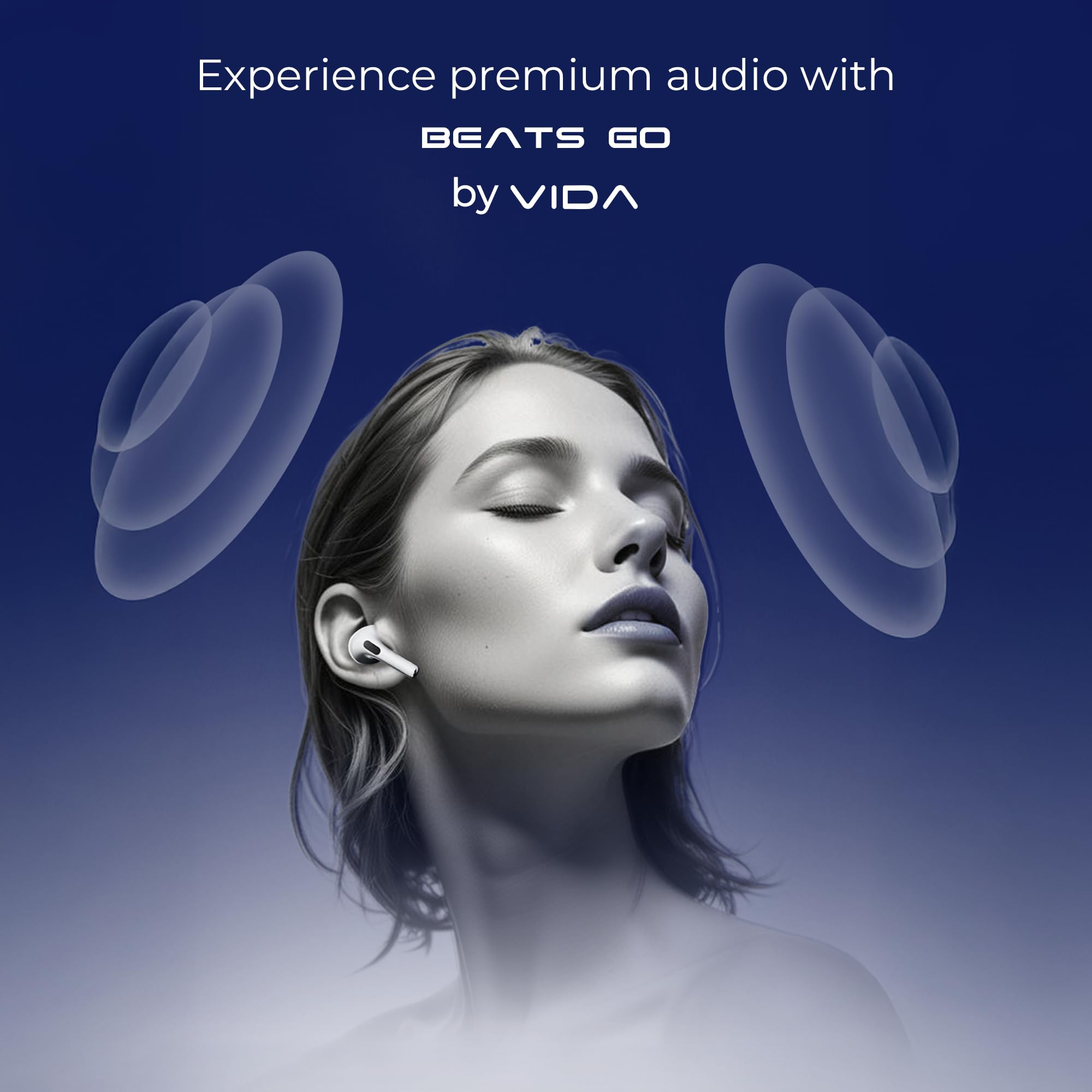vida Beats Go - White 13mm Dynamic Drivers Dual Speaker 40H Battery Bluetooth 54 Type-C Fast Charging Touch Control Made in India