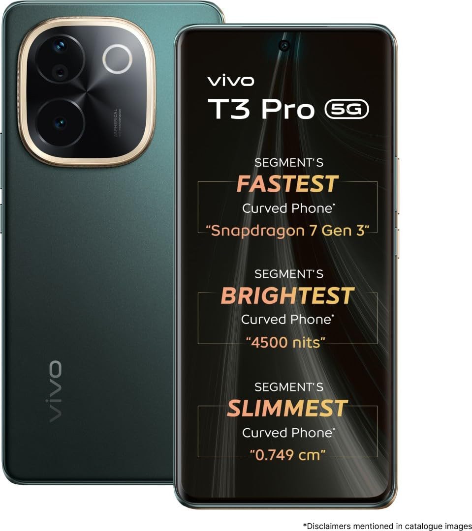 vivo T3 Pro 5G Emerald Green 8GB RAM 128GB Storage Snapdragon 7 Gen 3 Processor AMOLED Display Dual Nano-SIM 5500mAh Battery
