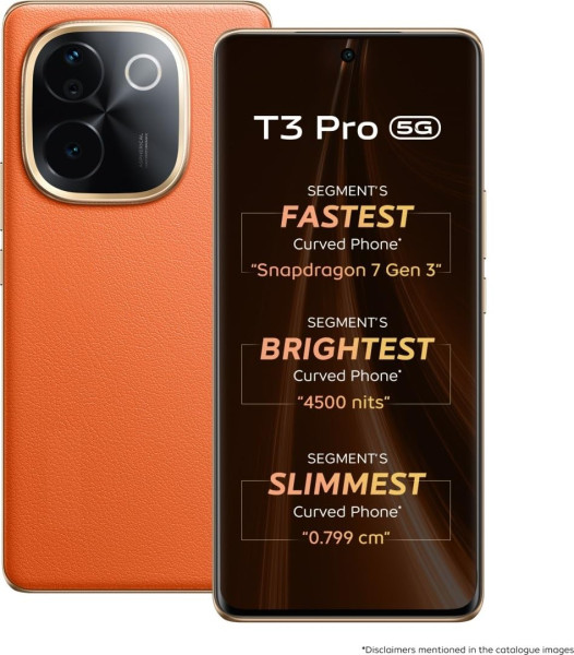 Image of vivo T3 Pro 5G (Sandstone Orange, 8GB RAM+ 128GB Storage) Snapdragon 7 Gen 3 Processor | AMOLED Display | Dual Nano-SIM | 5500mAh Battery