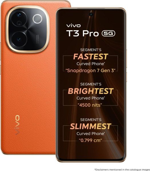 Image of vivo T3 Pro 5G (Sandstone Orange, 8GB RAM+ 256GB Storage) | Snapdragon 7 Gen 3 Processor | 120Hz AMOLED Display | Dual Nano-SIM | 5500mAh Battery