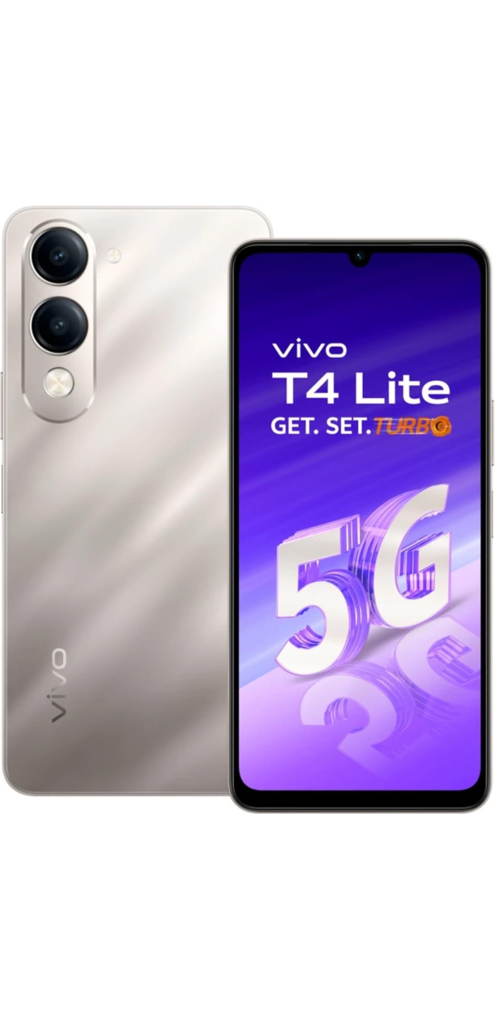 VIVO T4 Lite 5G 4GB RAM 128GB Storage Titanium Gold 674 HD 90Hz LCD Dimensity 6300 50MP Dual AI Camera Android 14 6000mAh Battery IP64 Side Fingerprint 15W Charging Dual SIM