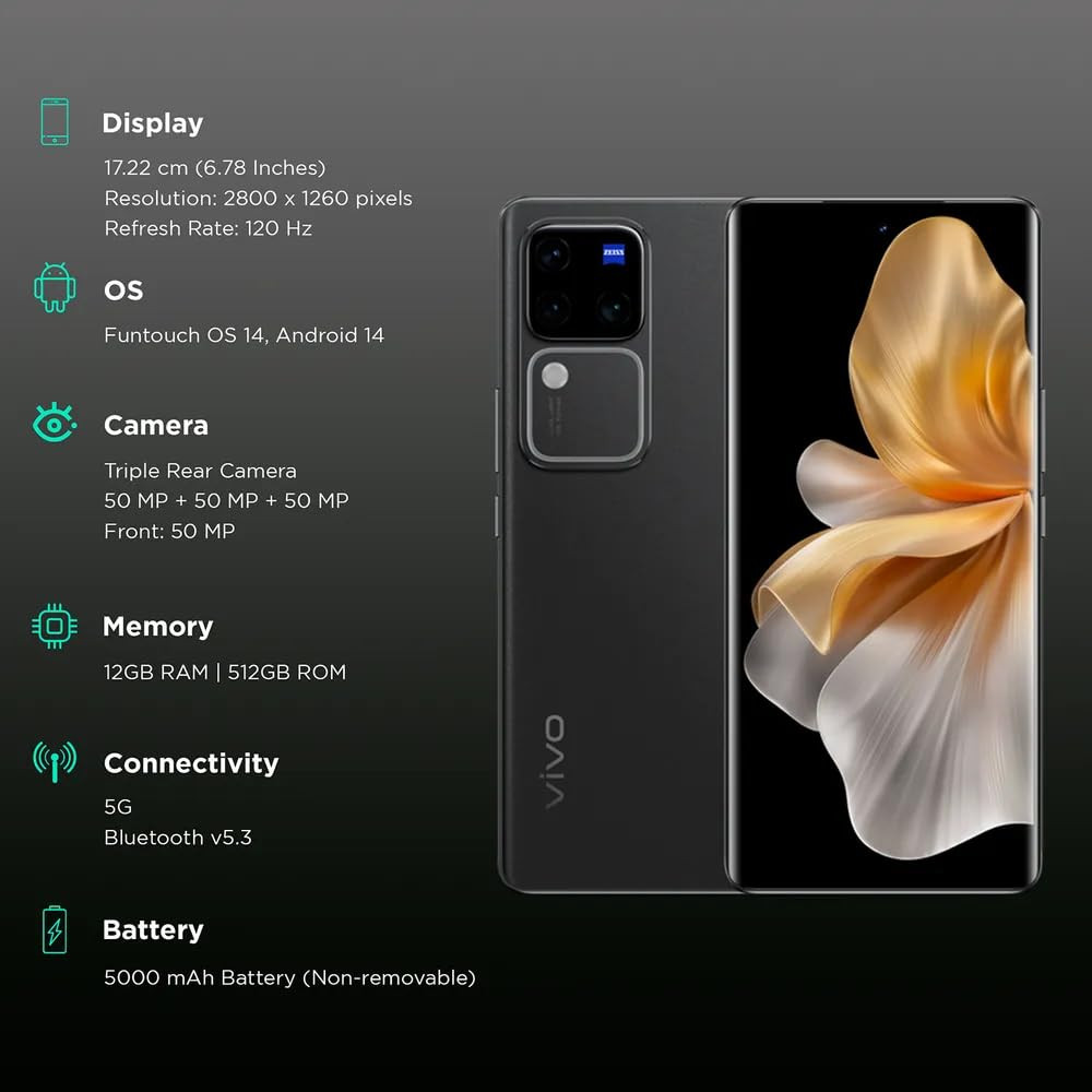 VIVO V30 Pro 5G Smartphone 12GB RAM 512GB Storage Classic Black