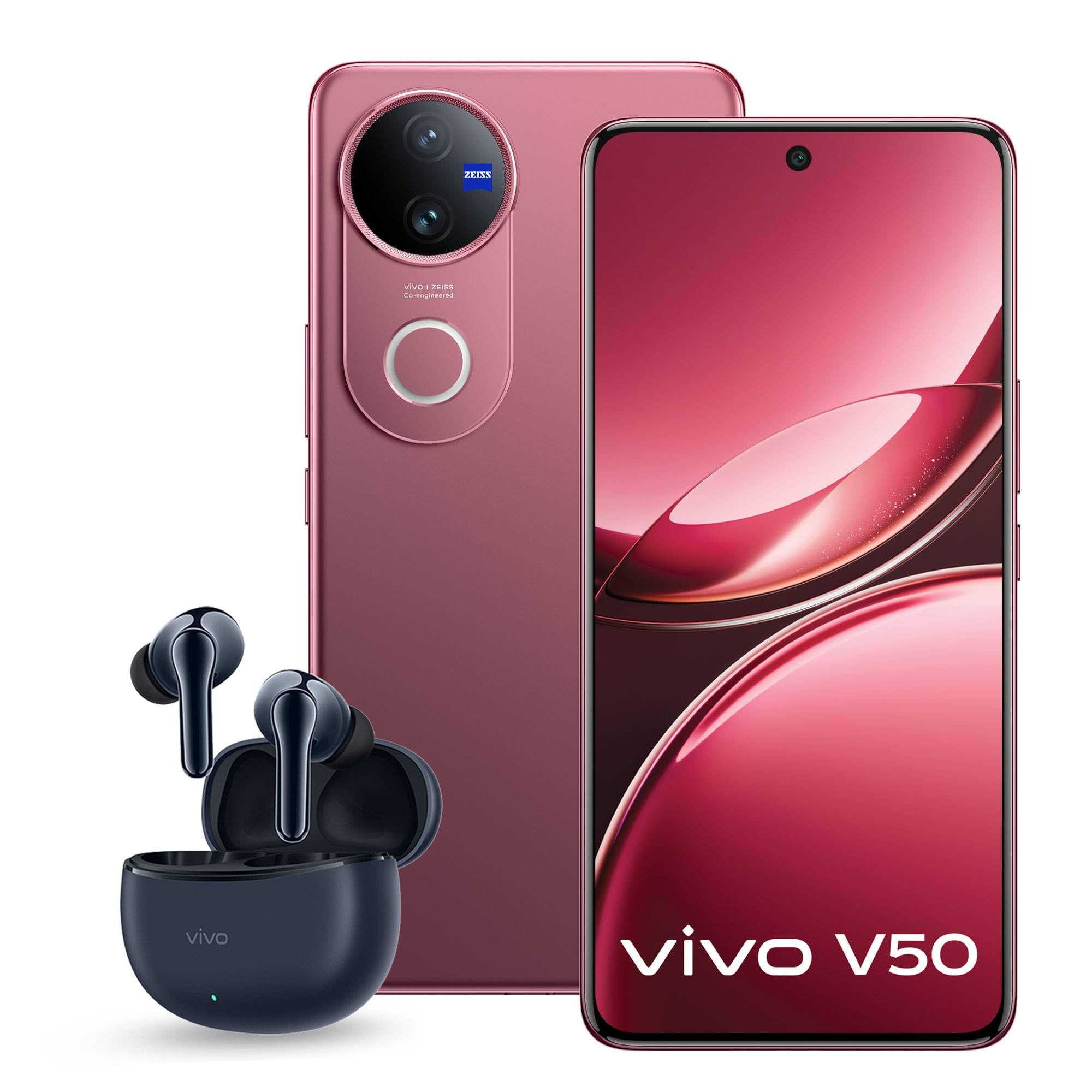 VIVO V50 5G Elite Edition Rose Red 12GB RAM 512GB Storage TWS 3e Buds up-to 30dB ANC Inside The Boxwith No Cost EMIAdditional Exchange Offers